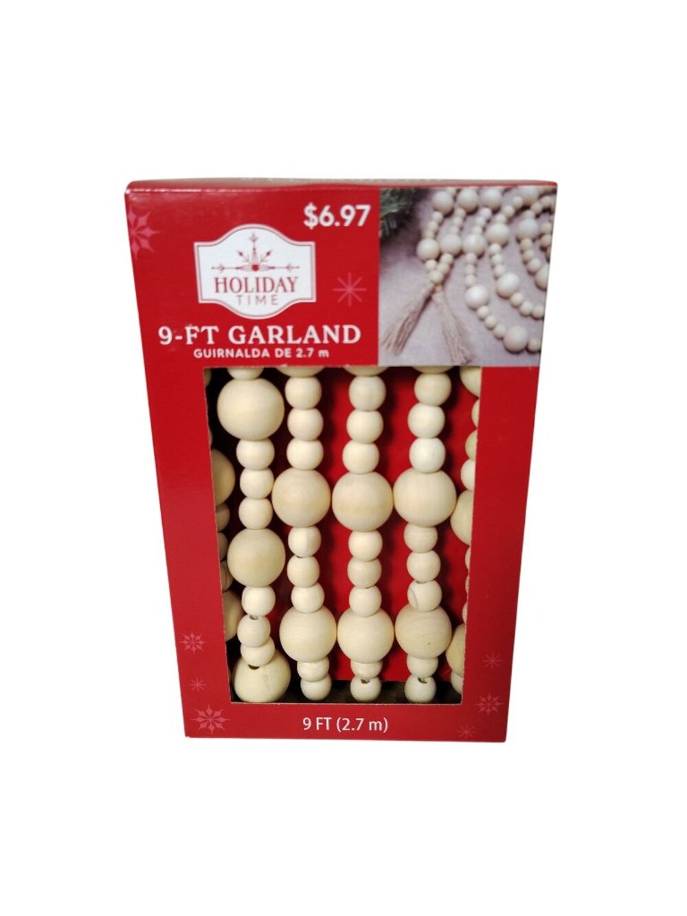 Holiday Time 9-Ft Natural Wood Christmas Wooden Bead Garland Indoor Decoration